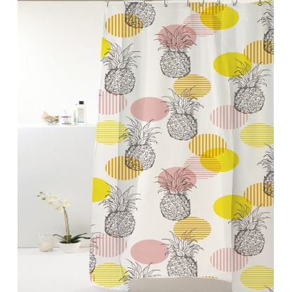 Cortina p/ Box Peva 180160cm Abacaxi/Bolas Preto/Amarelo Bella Casa Colorful