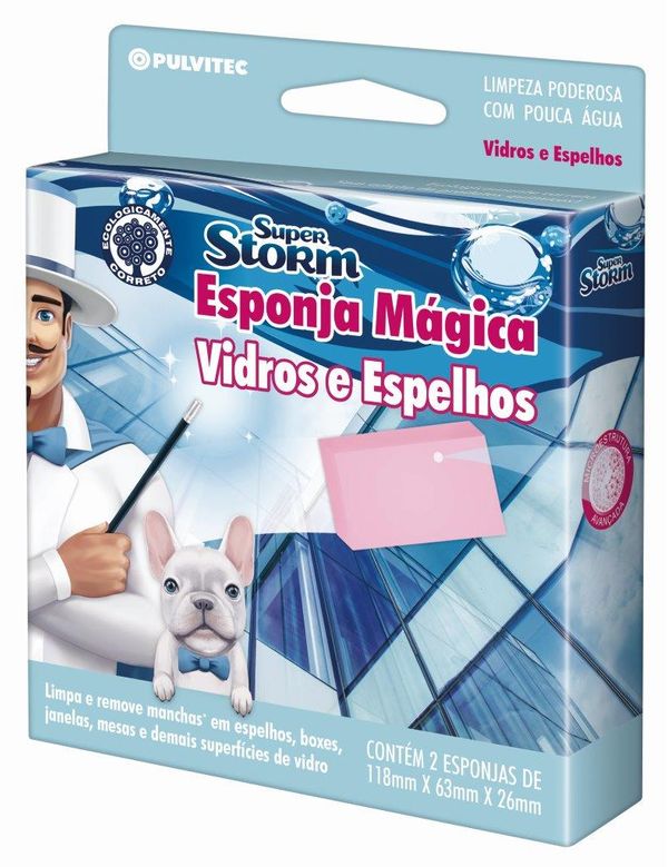 Esponja Mágica p/ Vidros e Espelhos (2 Unidades) Super Storm Pulvitec