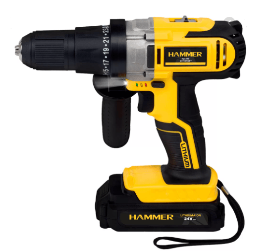 Confira quais são as ferramentas essenciais para fazer pequenos reparos 11 Furadeira Parafusadeira 24V Bivolt c Bateria de Litio Hammer 1810430