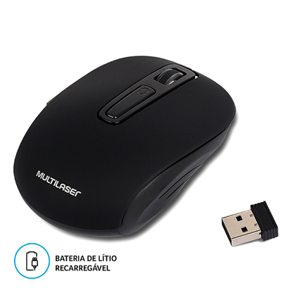 Mouse s/ Fio USB 2,4GHz Lítio Preto Multilaser
