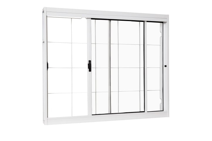 Janela Vitro De Aço Correr Lateral Com Grade Quadriculada 150x100x12 2 Folhas Com Vidro Liso Branca Unicsol Ramassol
