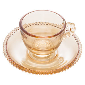 Conjunto 4 Xicaras Cafe Cristal c Pires Pearl Ambar 80ml Bongourmet 2346788