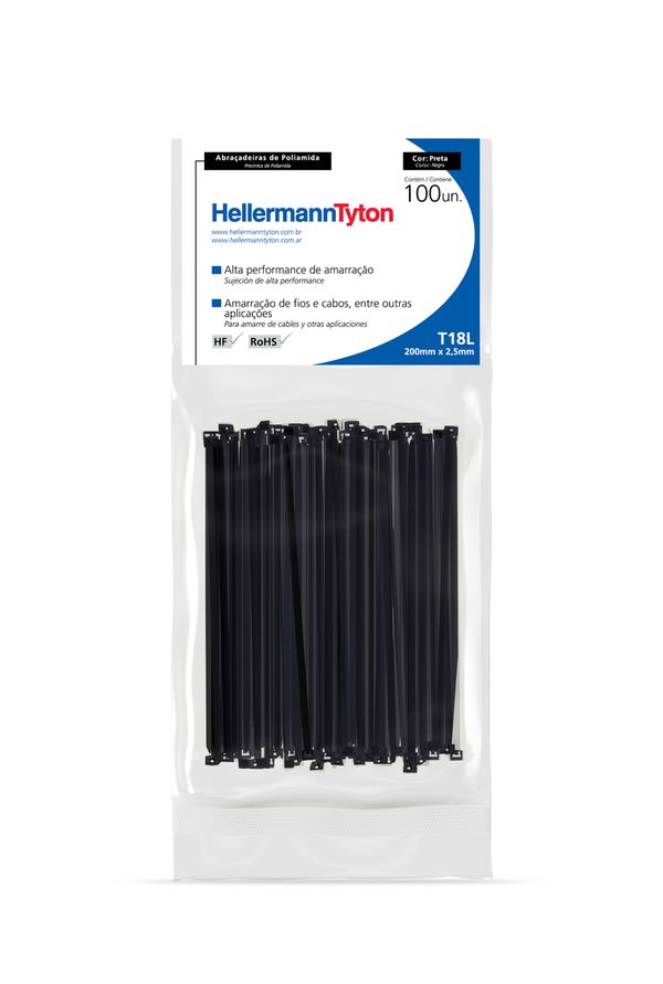 Abraçadeira T-18L-Preta 200X2,50Mm C/100Pçs