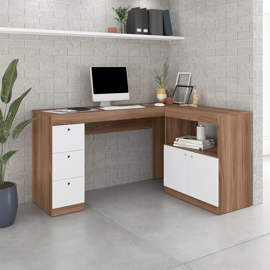 Vai montar um home office? Siga 6 dicas funcionais 12 Escrivaninha 2 Portas 3 Gavetas Castanho Branco Mdp 15Mm 2421976