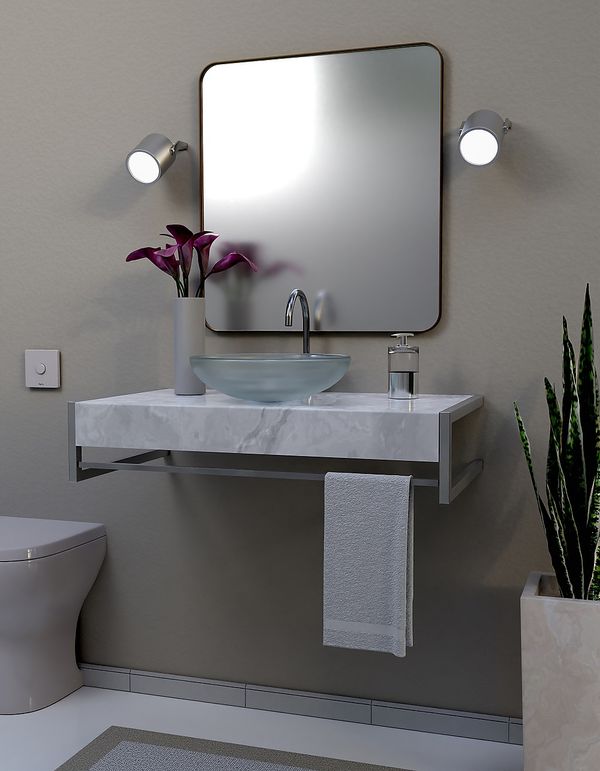 Conjunto Para Lavabo Com Tampo De Porcelanato Branco Inox Marmo 921 Cris Metal