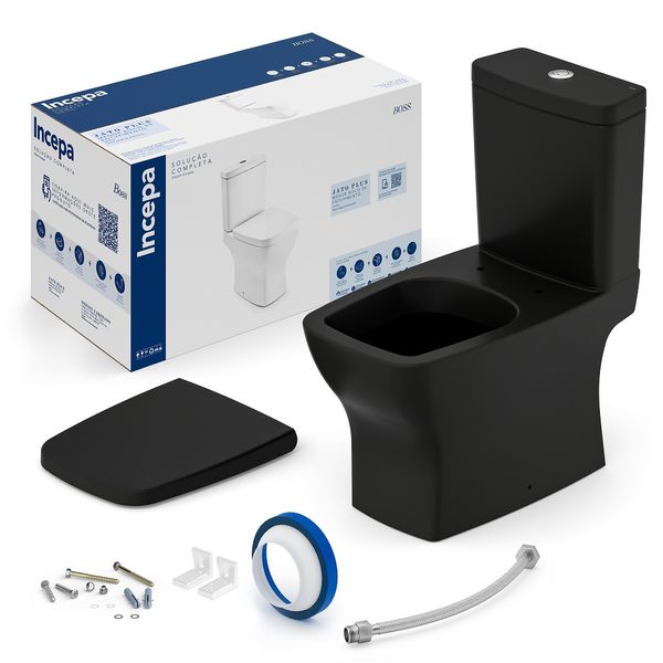 Vaso Sanitário com Caixa Acoplada e Assento Duplo Acionamento 3/6l Saída Vertical Boss Preto Matt Black Incepa