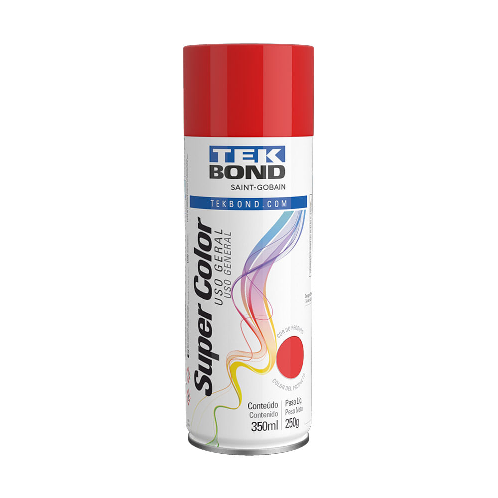 Tinta spray brilho natural Super Color vermelho 350ml Tekbond 1560298