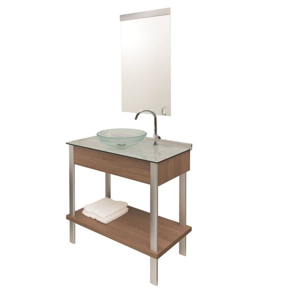 Conjunto para Banheiro com Gabinete Cuba e Espelho Wood Set 954 Cris Metal Gabinete Criswood 954 80cm com cuba e espelheira Crismetal
