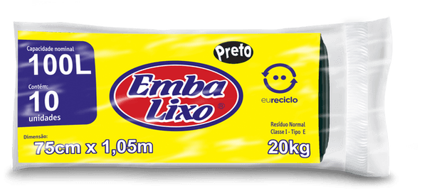 Saco Lixo Embalixo Primeiro Preco Preto Rolo 100L 10 Sacos