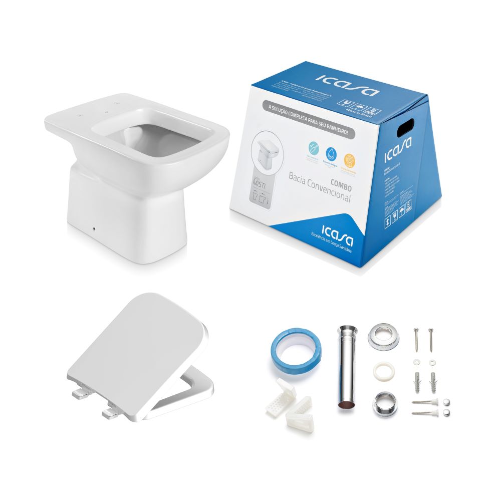 Aprenda como instalar assento de vaso sanitário corretamente 3 Kit Bacia Convencional Assento PP Soft Close Anel De Vedacao Com Guia Tubo De Ligacao E Parafusos De Fixacao Branco Misti Icasa 1772147