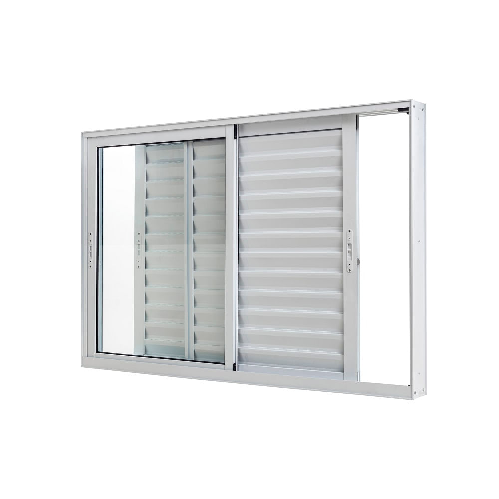 Janela Alumínio Veneziana Sem Grade 3 Folhas Vidro Liso 150X100X12,2 Branco Crista Ramassol