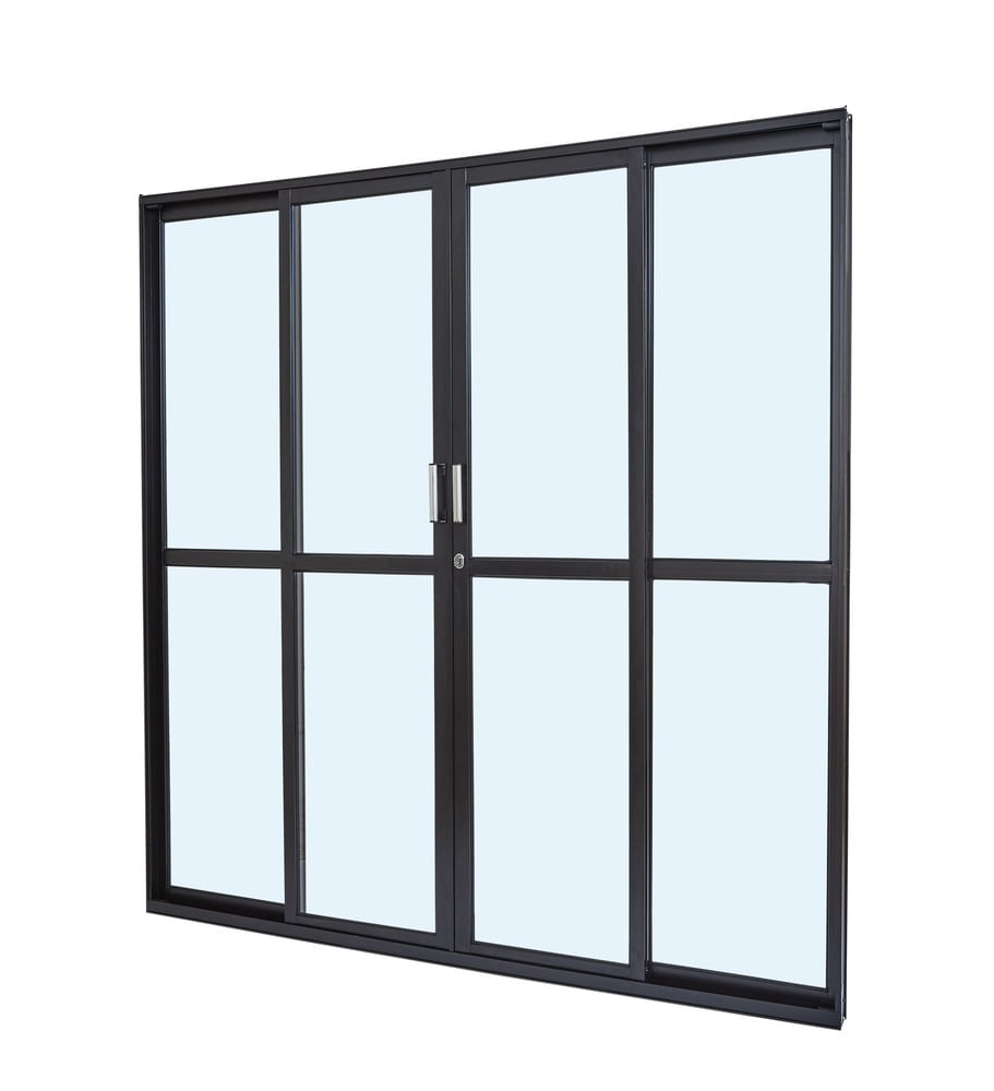 Porta Alumínio Correr 4 Folhas Vidro Liso 200X210X7,9 Preto Cristal Ultra Ramassol