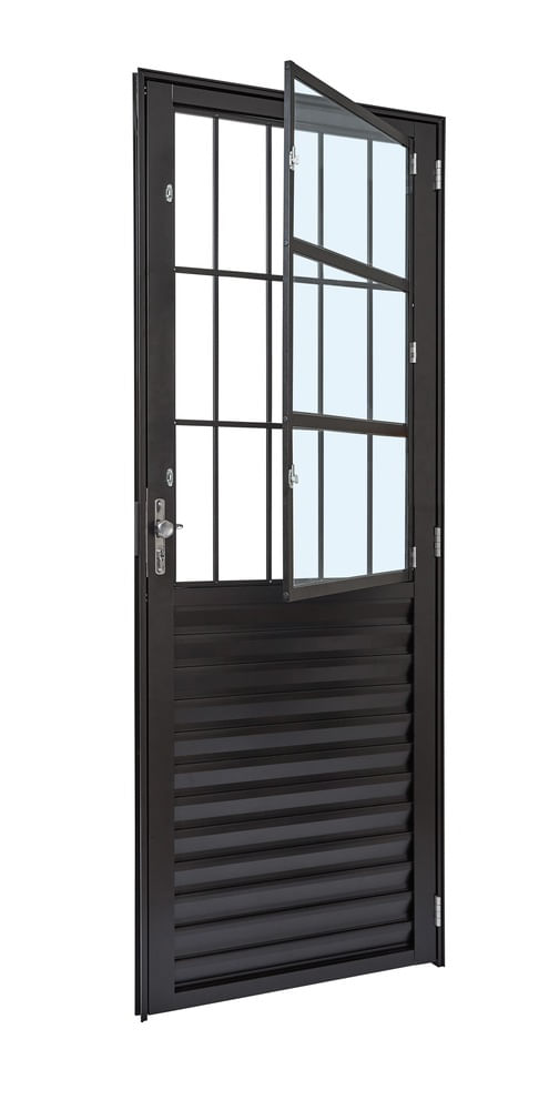 Porta Alumínio Postigo Palheta Vidro Boreal Esquerda 80X210X4 Preto Cristal Ultra Ramassol