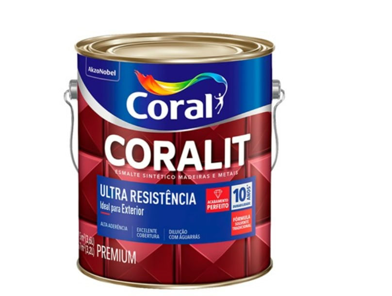 Tinta Esmalte Sintético Premium Para Madeiras E Metais Acabamento Brilhante Cor Alumínio 3,6l Coralit Coral