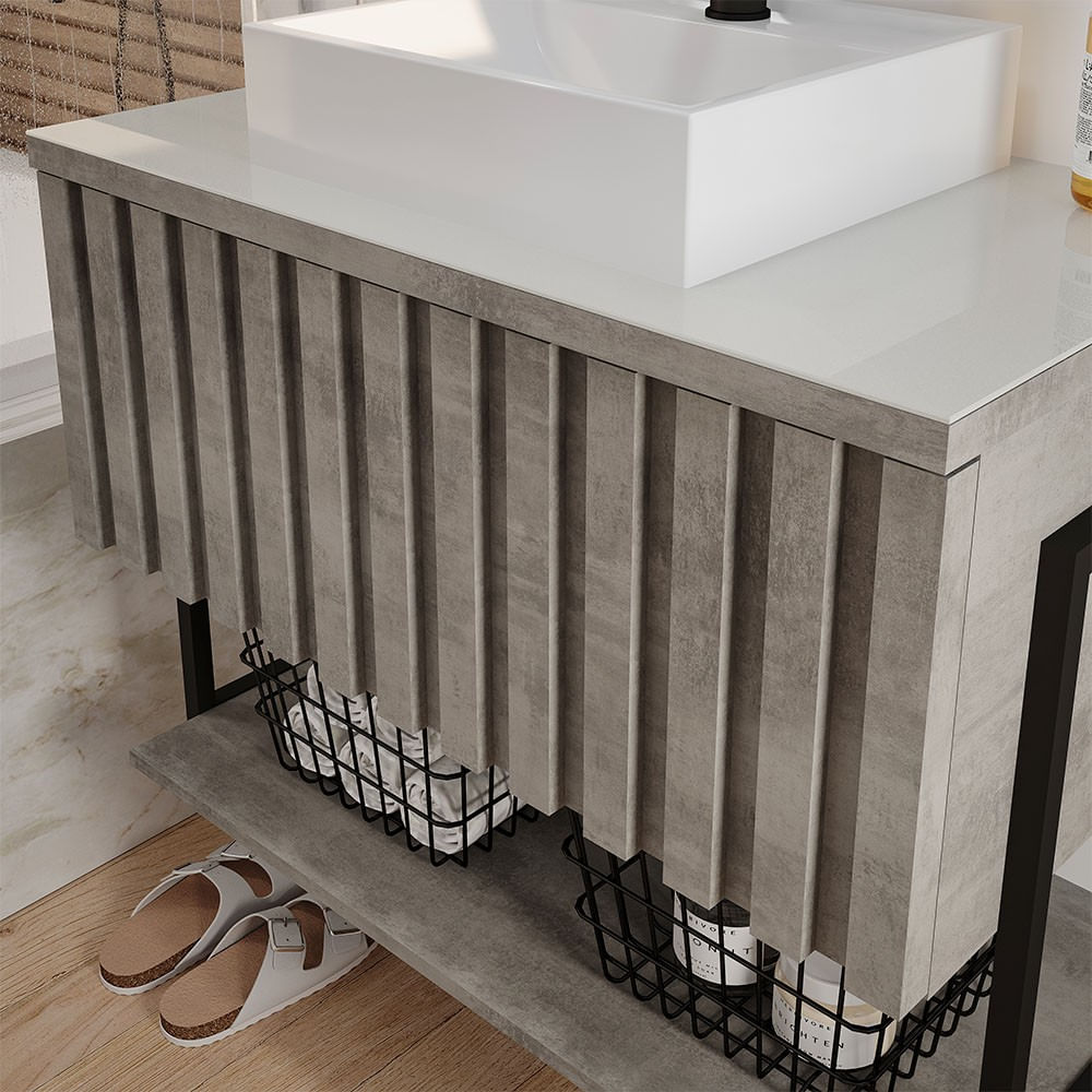 Entenda a diferença entre MDF e MDP: saiba qual escolher 2 Armario De Banheiro Frise 84 3X45 1X69 7Cm Mdf E Metalon Cimento Mgm 2504952 1