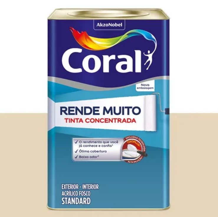 Conheça a tinta com tecnologia de maior rendimento 3 Tinta Acrilica Standard Concentrada Acabamento Fosco Rende Muito Palha Interior E Exterior 16l Coral 2413124