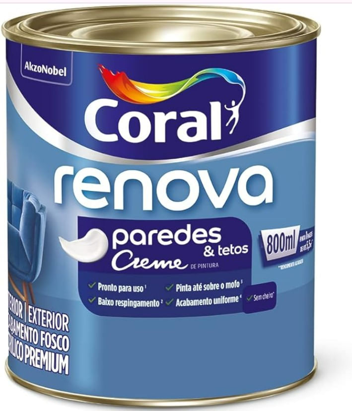 Tinta Acrilico Premium Renova Paredes E Tetos Acabamento Fosco Cor Branco Interior E Exterior 800ml Coral 1586130