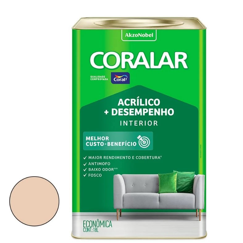 Tinta Acrilica Economica Mais Desempenho Cor Areia Interior 18 Litros Coralar Coral 590568