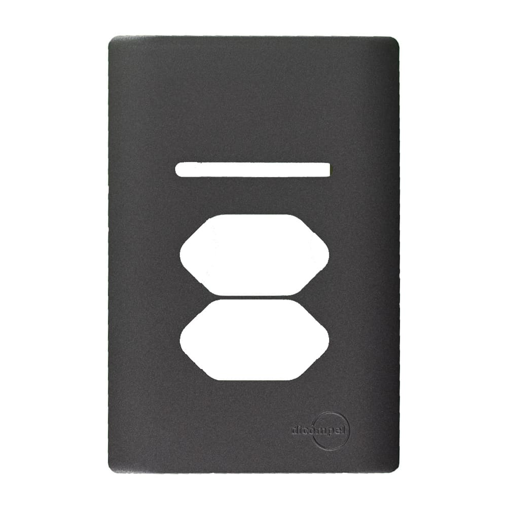 Placa 4x2 1 Interruptor E 2 Tomadas Com Suporte Preto Graf Novara Dicompel