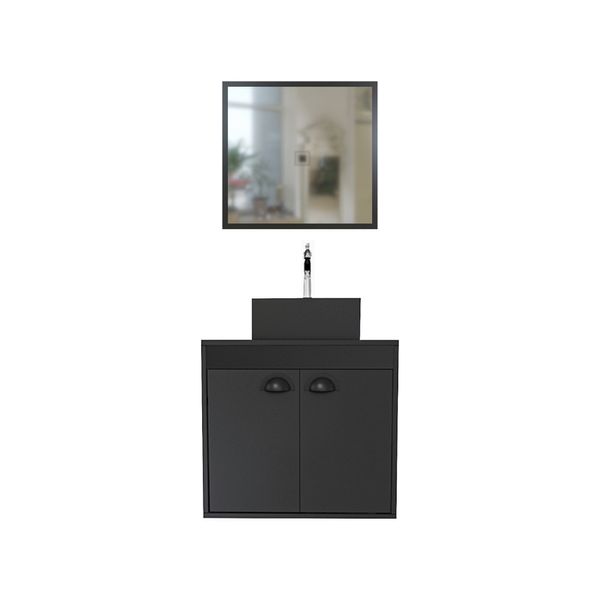 Conjunto Para Banheiro Gabinete Cuba de Apoio E Espelho Mdf Arcturo Pt Tra 51Cm Cerocha