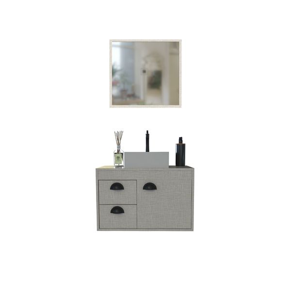 Conjunto Para Banheiro Gabinete Cuba de Apoio E Espelho Mdf Betel Lineo 60Cm Cerocha