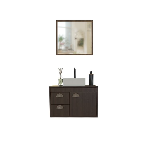Conjunto Para Banheiro Gabinete Cuba de Apoio E Espelho Mdf Betel Munique 60Cm Cerocha