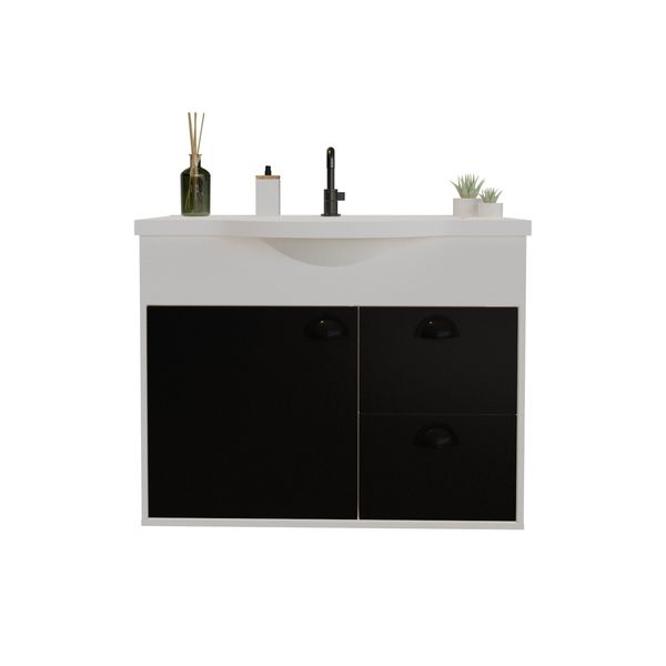 Conjunto Para Banheiro Gabinete Cuba de Apoio E Espelho Mdf Misar Pt Trama 60Cm Cerocha