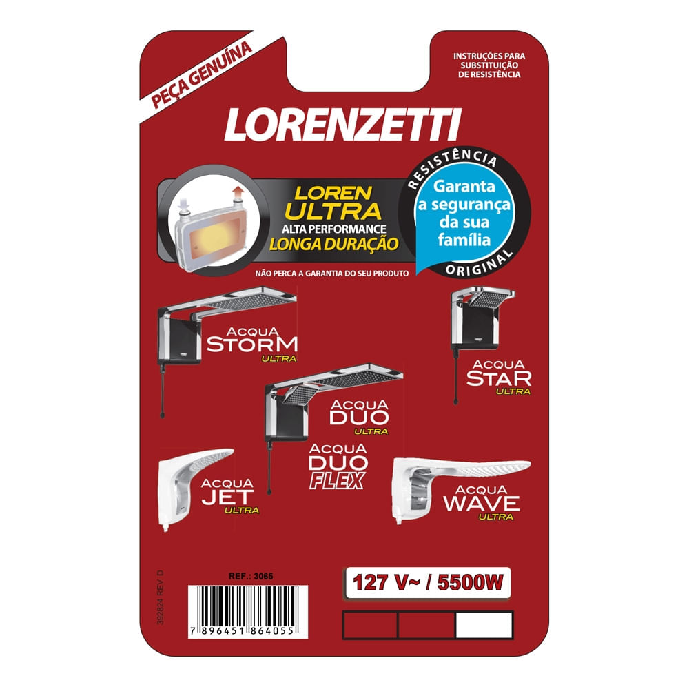 Conheça a linha de chuveiros Acqua Ultra, da Lorenzetti 11 Resistencia 3065 Acqua Ultra 5500w 127v Lorenzetti 1417630 1