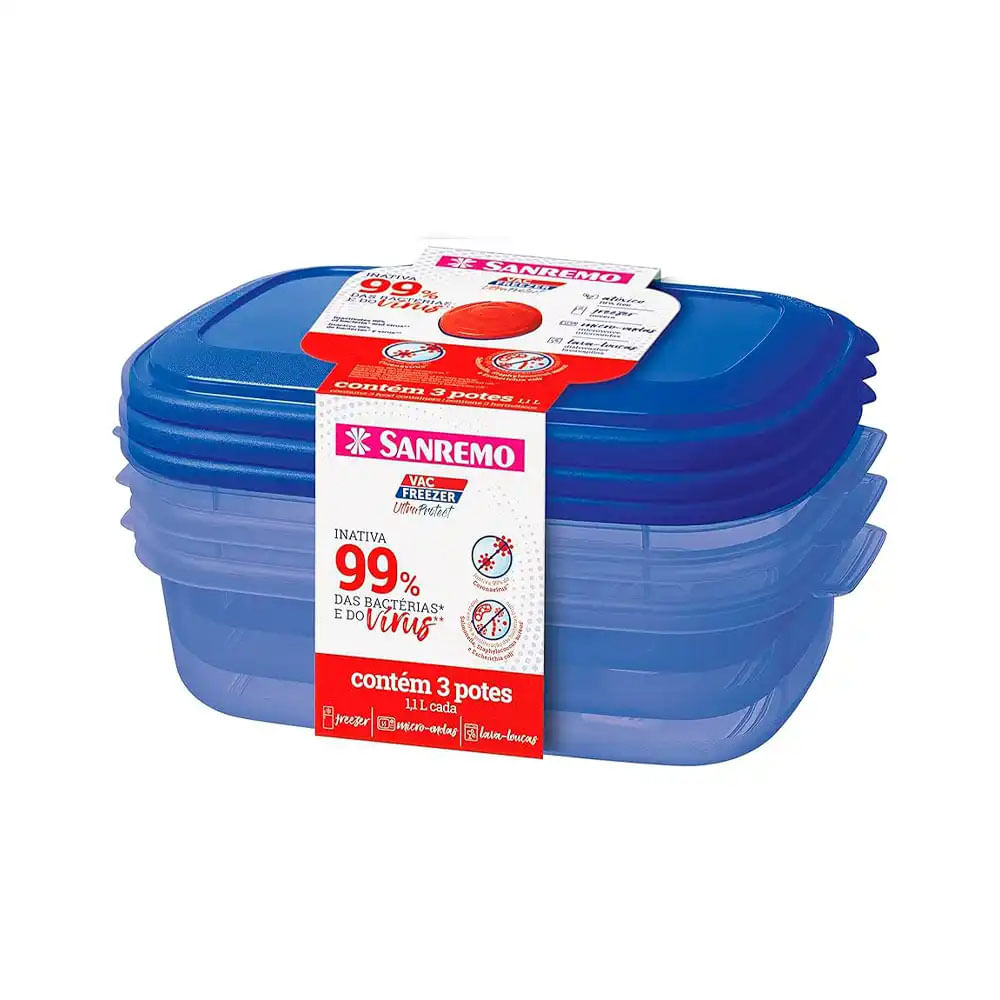 Saiba como armazenar alimentos na geladeira e preservá-los 7 Conjunto de 3 Potes Plasticos Grande Azul Sanremo 2309777 1