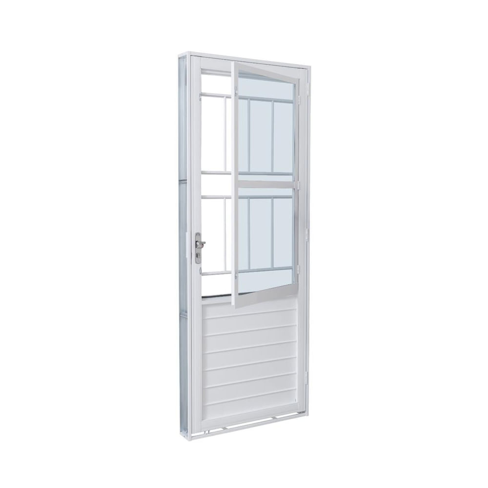 Porta Postigo Tubolar Vidro Liso 83X215X12 Branco Esquerda Unicsol Ramassol
