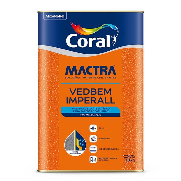 Tinta Acrílica Impermeabilizante Mactra Imperall Premium 10 Em 1 Poncho 18KG Coral Mactra