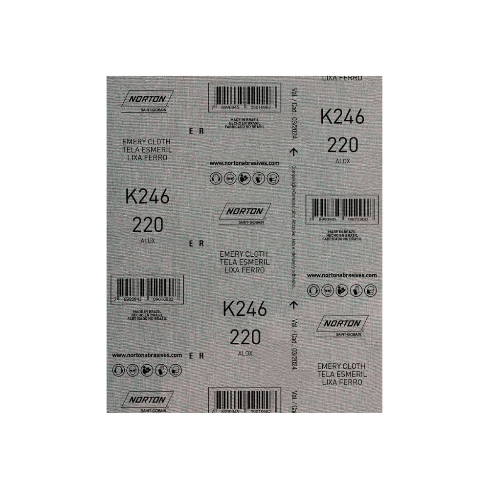 Lixa de Ferro K246 Grao 220 22,5x27,5cm Norton Lixa para ferro R.220 27,5x22,5cm Norton
