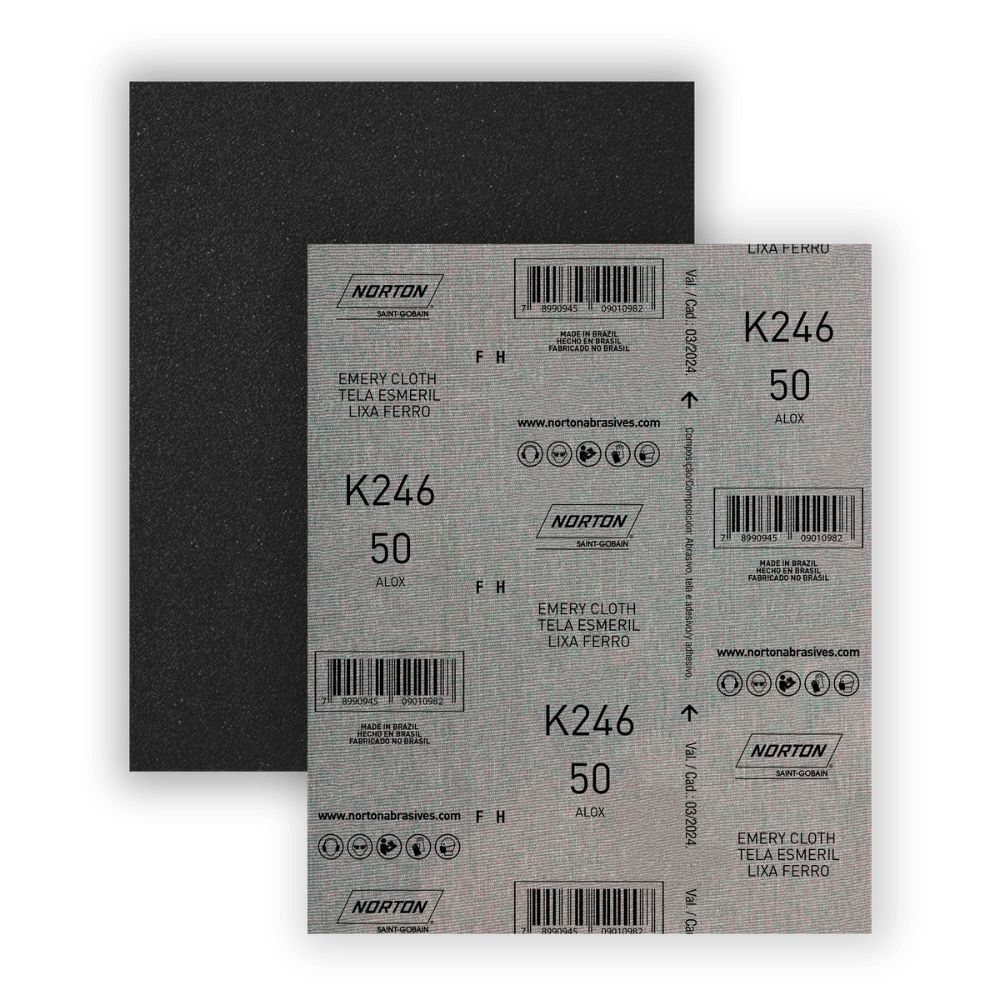 Lixa de Ferro K246 Grao 50 22,5x27,5cm Norton Lixa para ferro 22,5x27,5cm gramatura preta 050 Norton