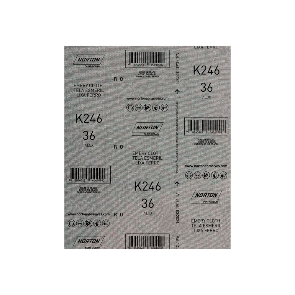 Lixa de Ferro K246 Grao 36 22,5x27,5cm Norton Lixa para ferro 22,5x27,5cm gramatura preta 036 Norton
