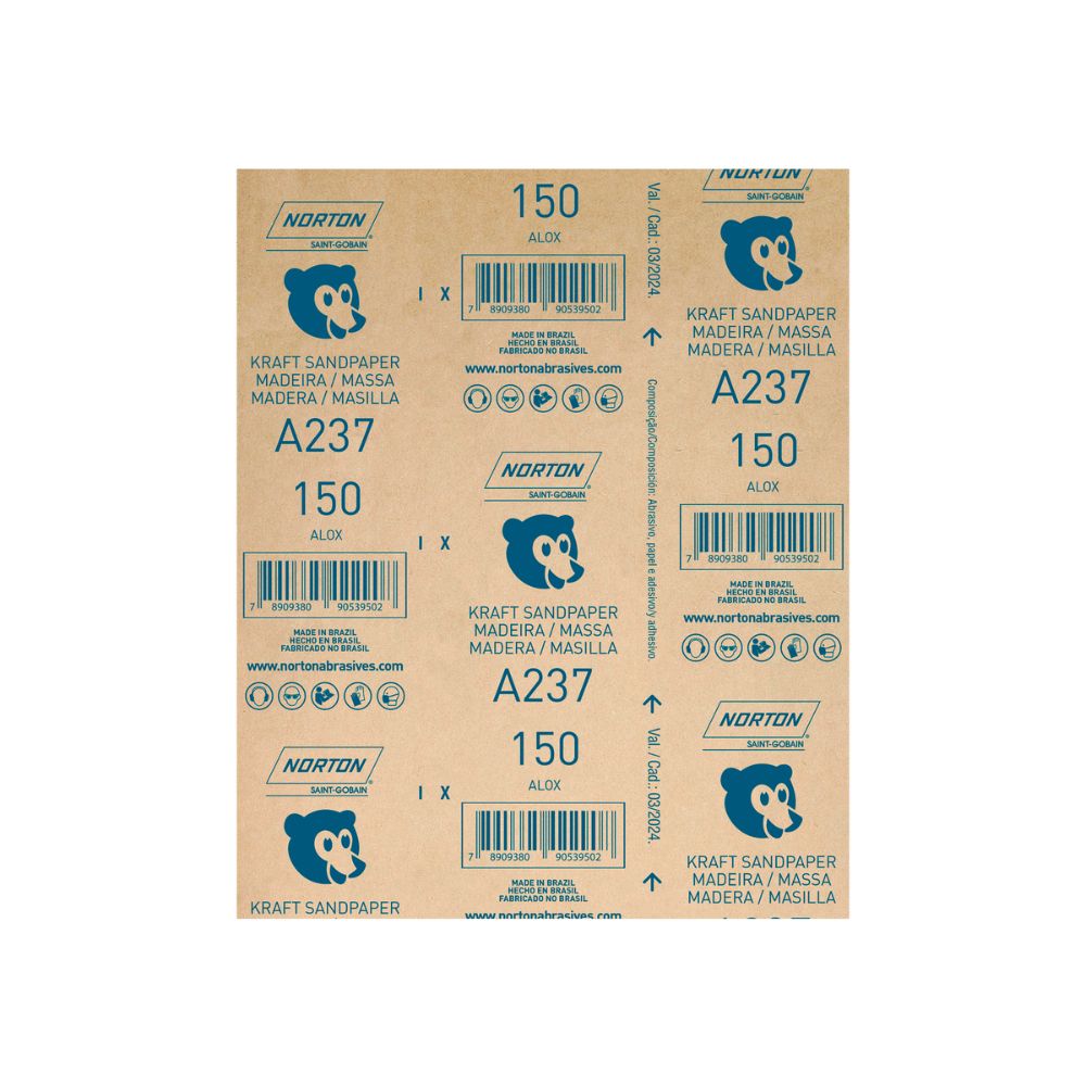 Lixa de Madeira A237 Grao 150 22,5x27,5cm Norton Lixa Norton para Madeira Gramatura Marrom 150 22,5X27,5cm