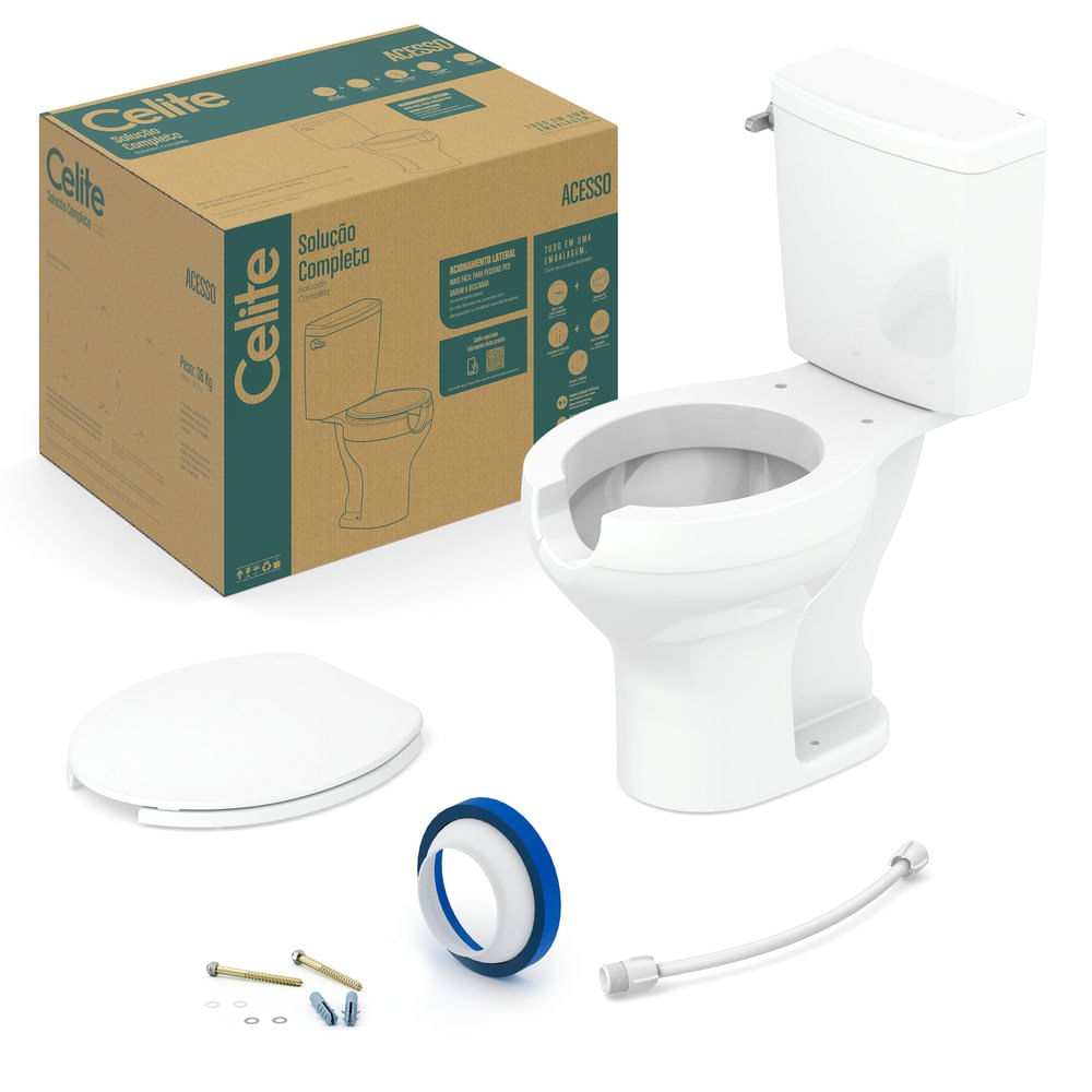 Kit Vaso Sanitário com Caixa Acoplada Acion Lateral Assento Pp Acesso Branco