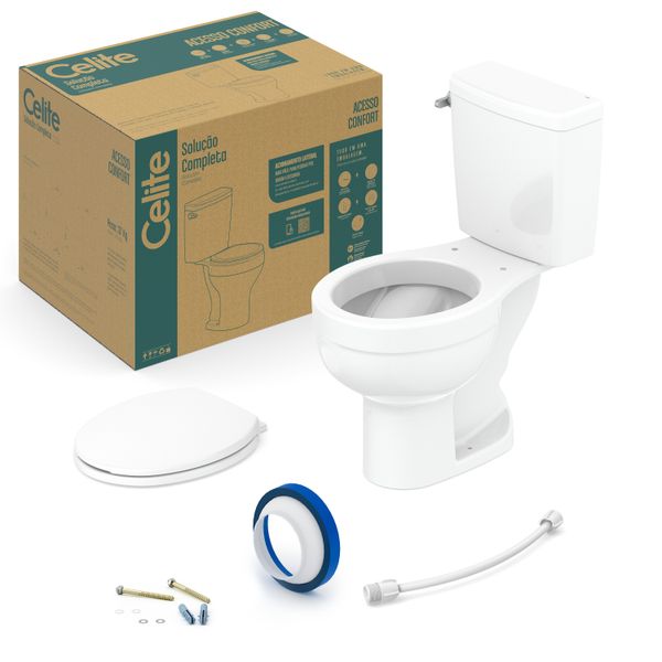Kit Vaso Sanitário com Caixa Acoplada Acion Lateral Acesso Confortassento Pp Branco Kit Bacia Acion Lateral Acesso Confortassento Pp Branco