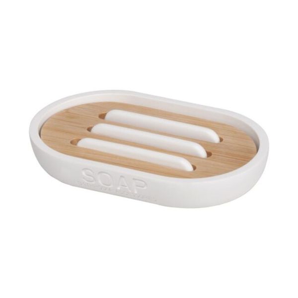 Saboneteira para Bancada de Banheiro com Bambu Branca Scandi Coisas e Coisinhas