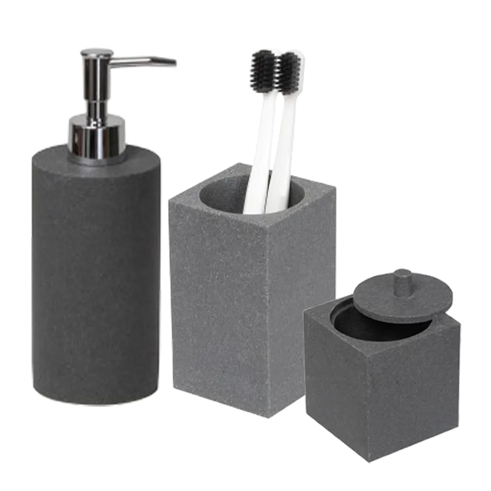 Kit Acessórios de Bancada para Banheiro 3 Peças Preto Cimento Sense  Coisas e Coisinhas