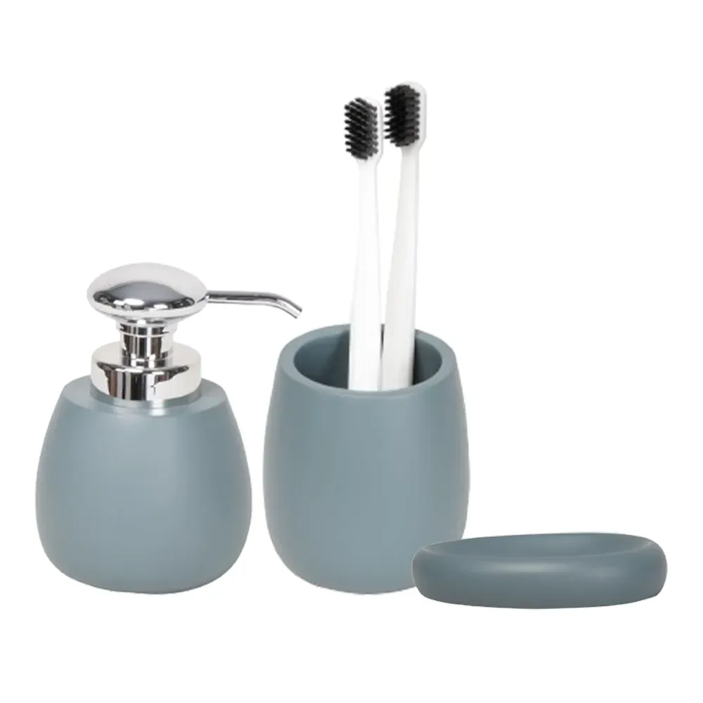 Kit Acessórios de Bancada para Banheiro 3 Peças Cinza Organic Curvy  Coisas e Coisinhas