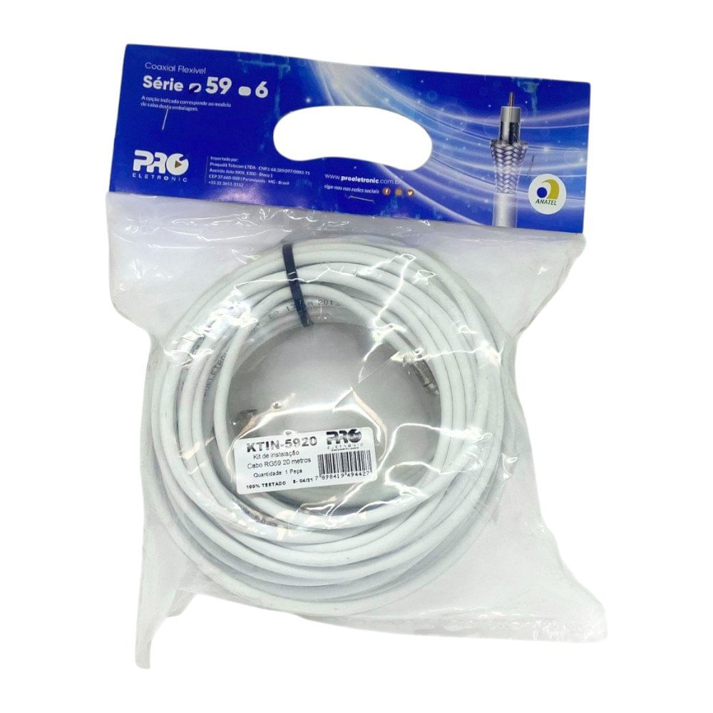 Kit De Instalacao - Cabo Rg59 20 Metros Ktin-5920 Proeletronic