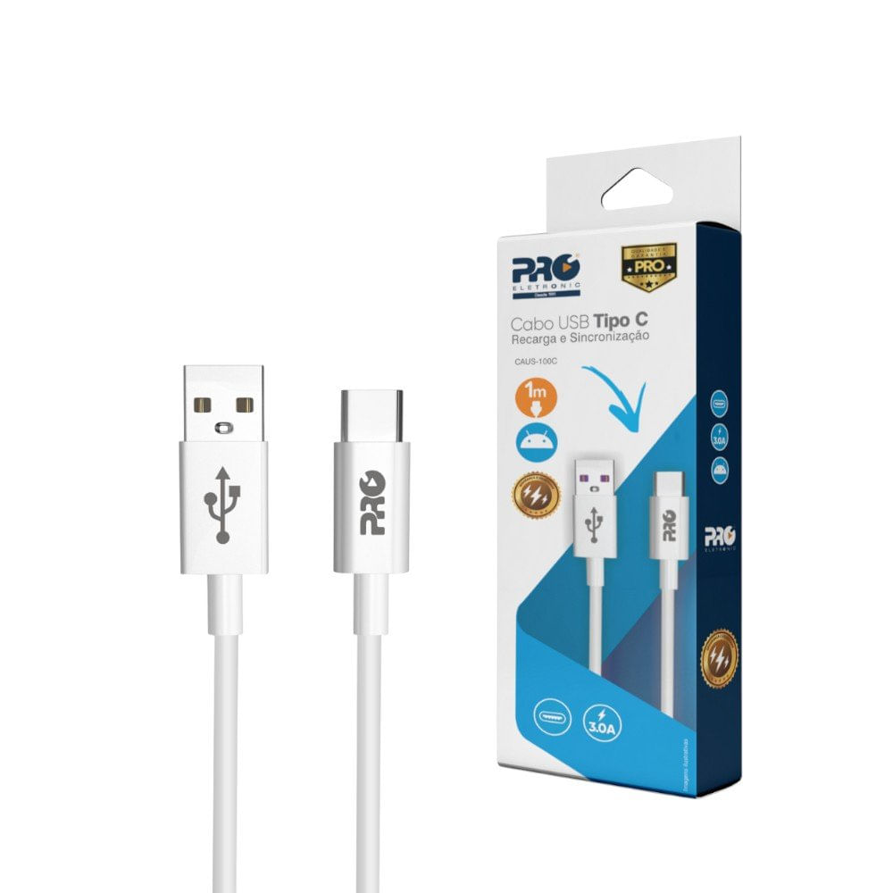 Cabo Usb-A Para Usb-C 1 Metro Proeletronic