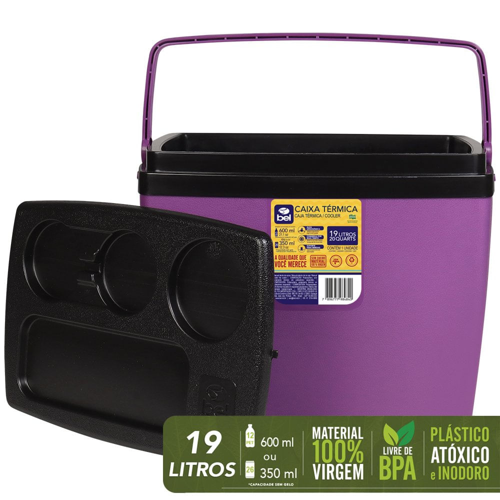 Caixa Térmica Cooler 19 Litros Bel Nordeste Açaí e Preto