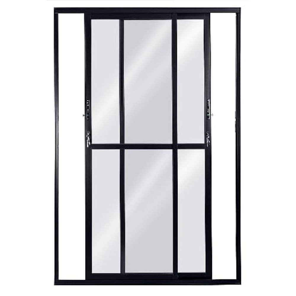 Porta Correr 2 Folhas Móveis Vidro Liso 210x120 Preto Topsul Esquadrisul