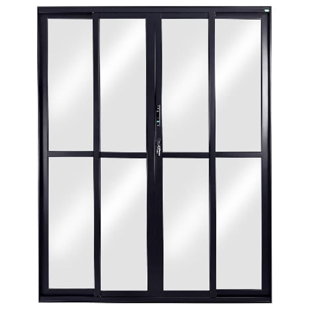 Porta Correr 4 Folhas Central Vidro Liso 210x150 Preto Topsul Esquadrisul