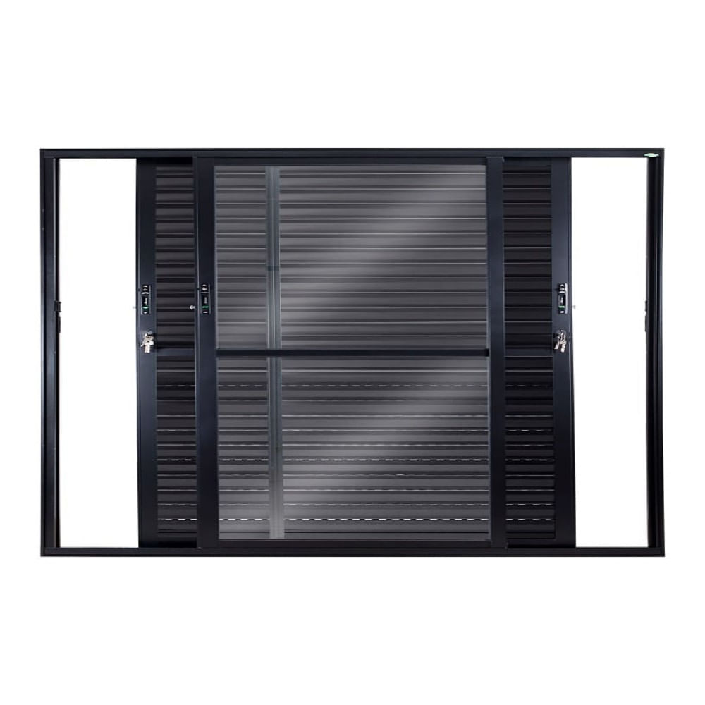 Porta Balcão Veneziana 3 Folhas Móveis Vidro Liso 210x150 Preto Topsul Esquadrisul