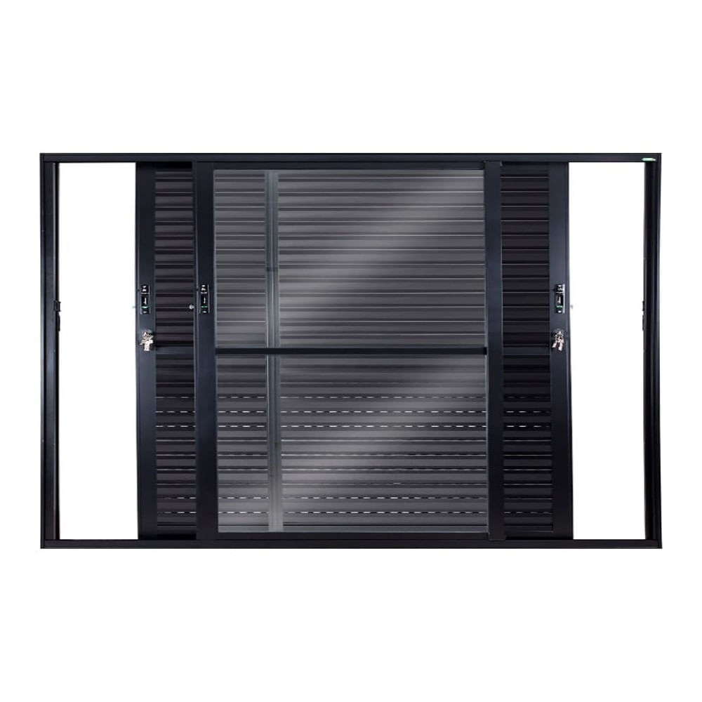 Porta Balcão Veneziana 3 Folhas Móveis Vidro Liso 210x120 Preto Topsul Esquadrisul