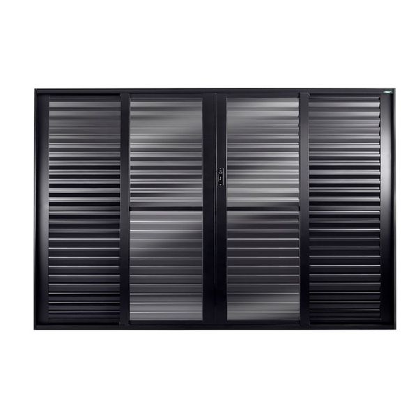 Porta Balcão Veneziana 6 Folhas Central Vidro Liso 210x200 Preto Topsul Esquadrisul