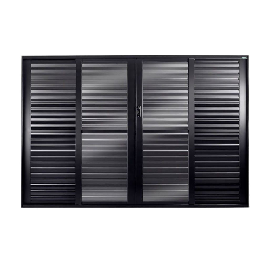Porta Balcão Veneziana 6 Folhas Central Vidro Liso 210x200 Preto Topsul Esquadrisul