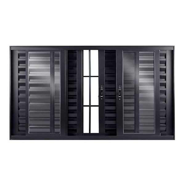 Janela Veneziana De Correr 6 Folhas Central Com Grade Vidro Liso 100x120 Preto Topsul Esquadrisul